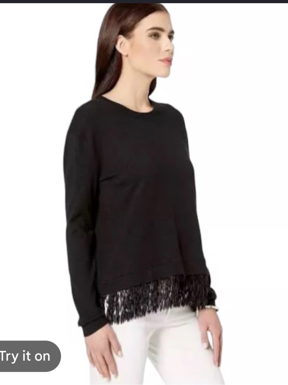 Lilly Pulitzer Black Crewneck Sweater with Fringe Trim - Picture 2 of 7